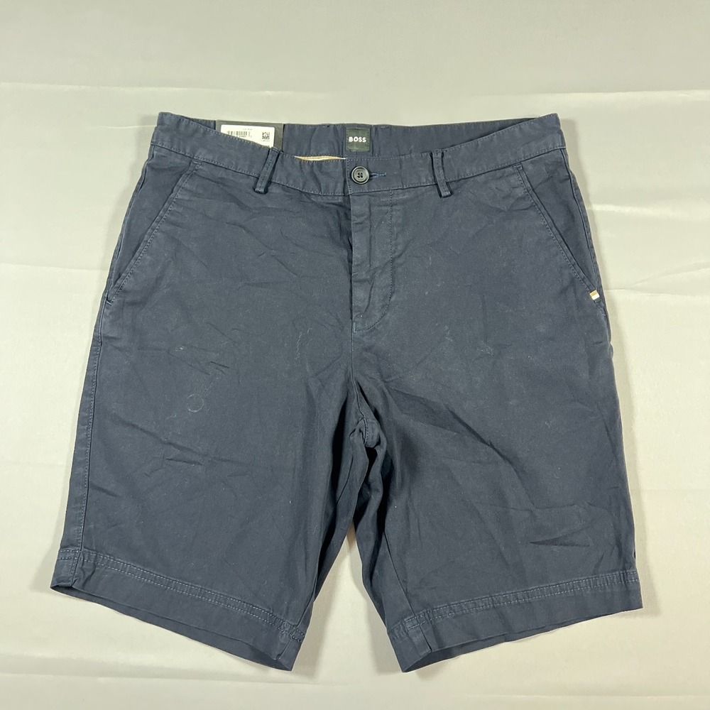 HUGO BOSS Slice Slim Fit Chino Shorts Mens 30R Navy Blue Stretch Casual Mid Rise
